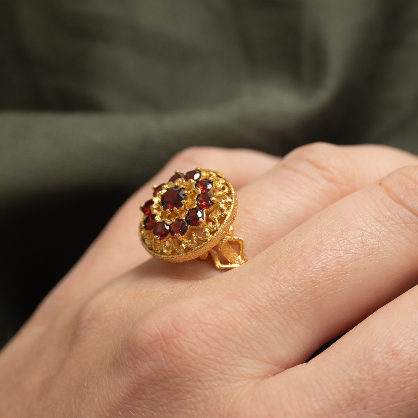 Garnet Scrollwork & Openwork Cocktail Ring | 1.80ctw | SZ 7.25