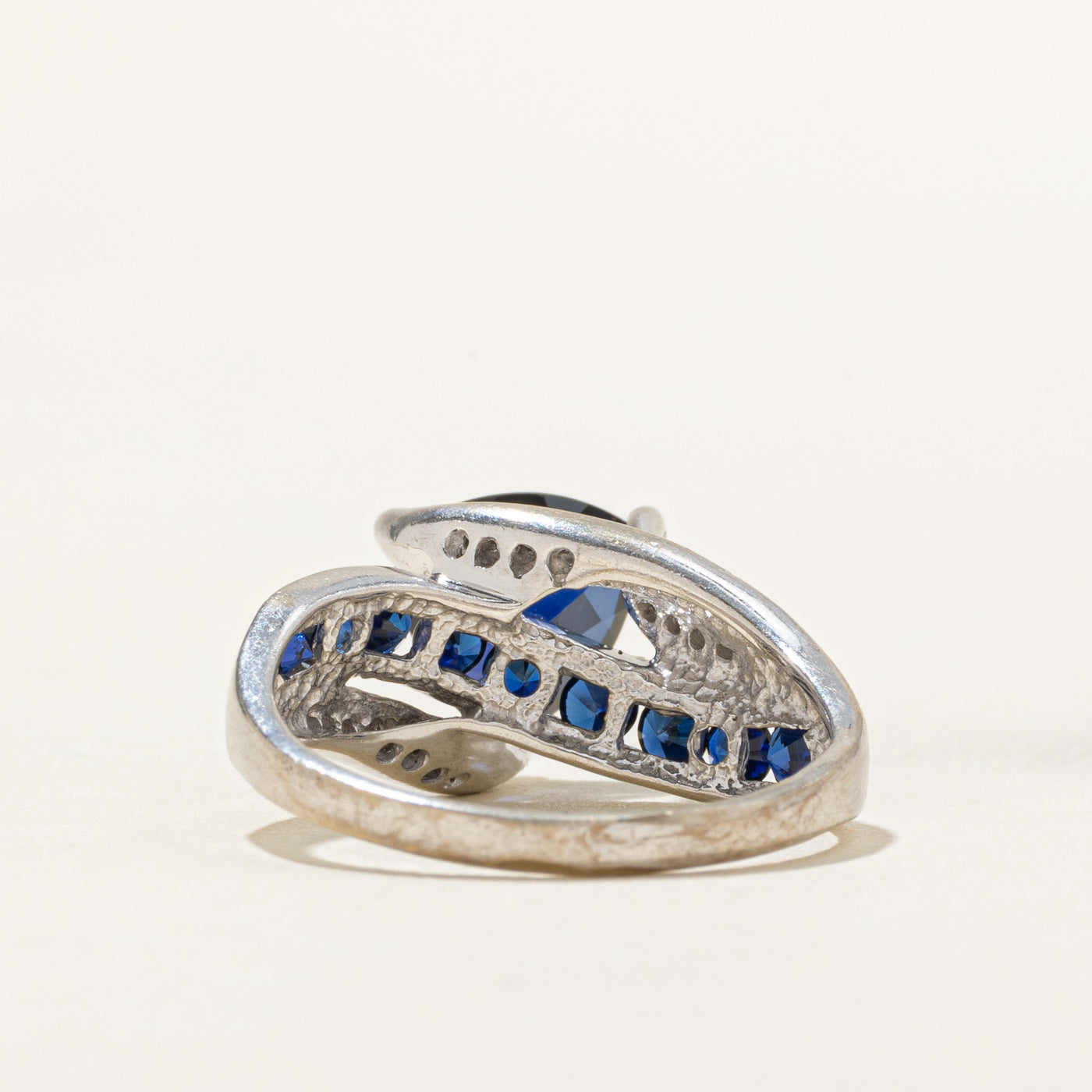 Solitaire Synthetic Sapphire & Diamond Bypass Ring | 3.84ctw, 0.06ctw | SZ 6.75
