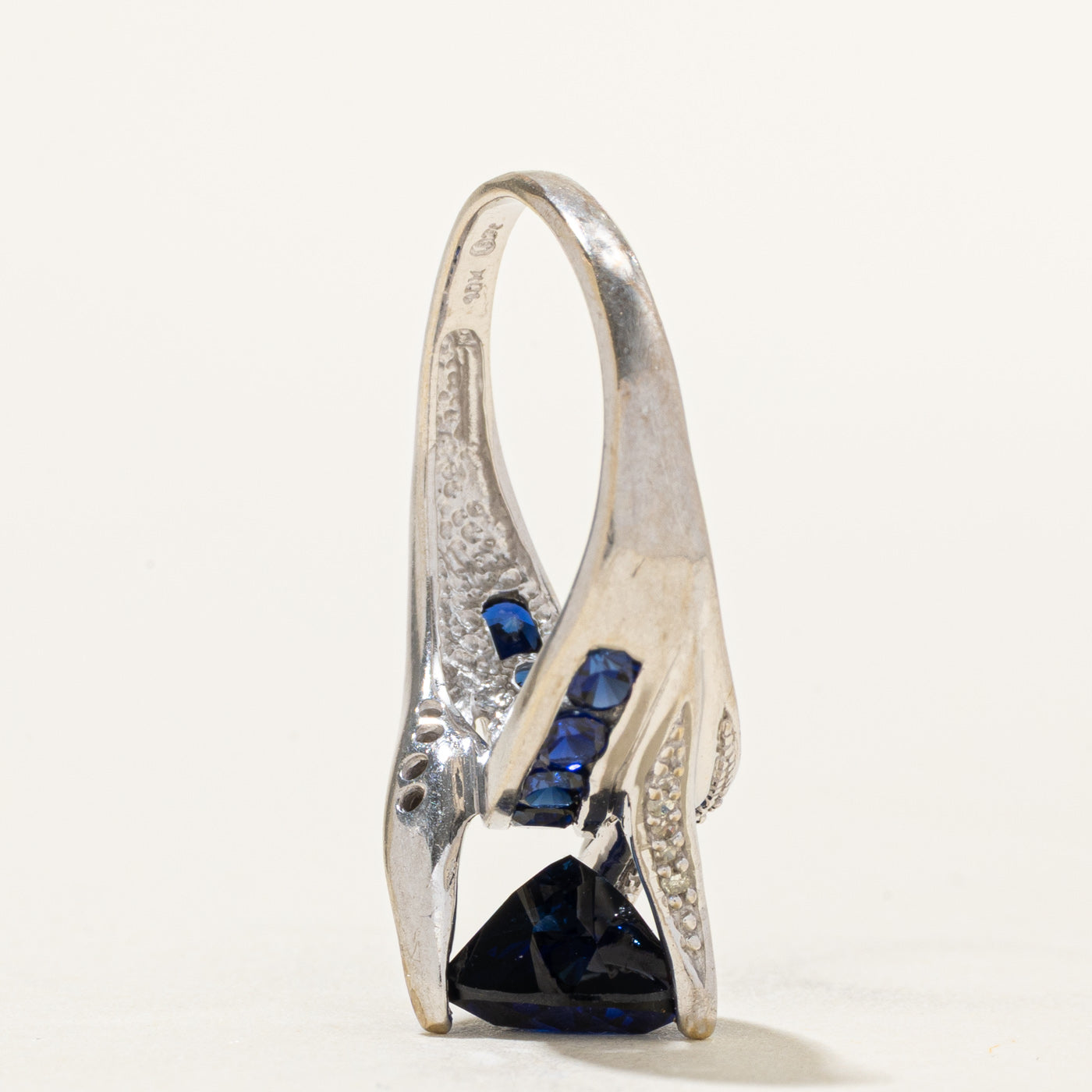 Solitaire Synthetic Sapphire & Diamond Bypass Ring | 3.84ctw, 0.06ctw | SZ 6.75