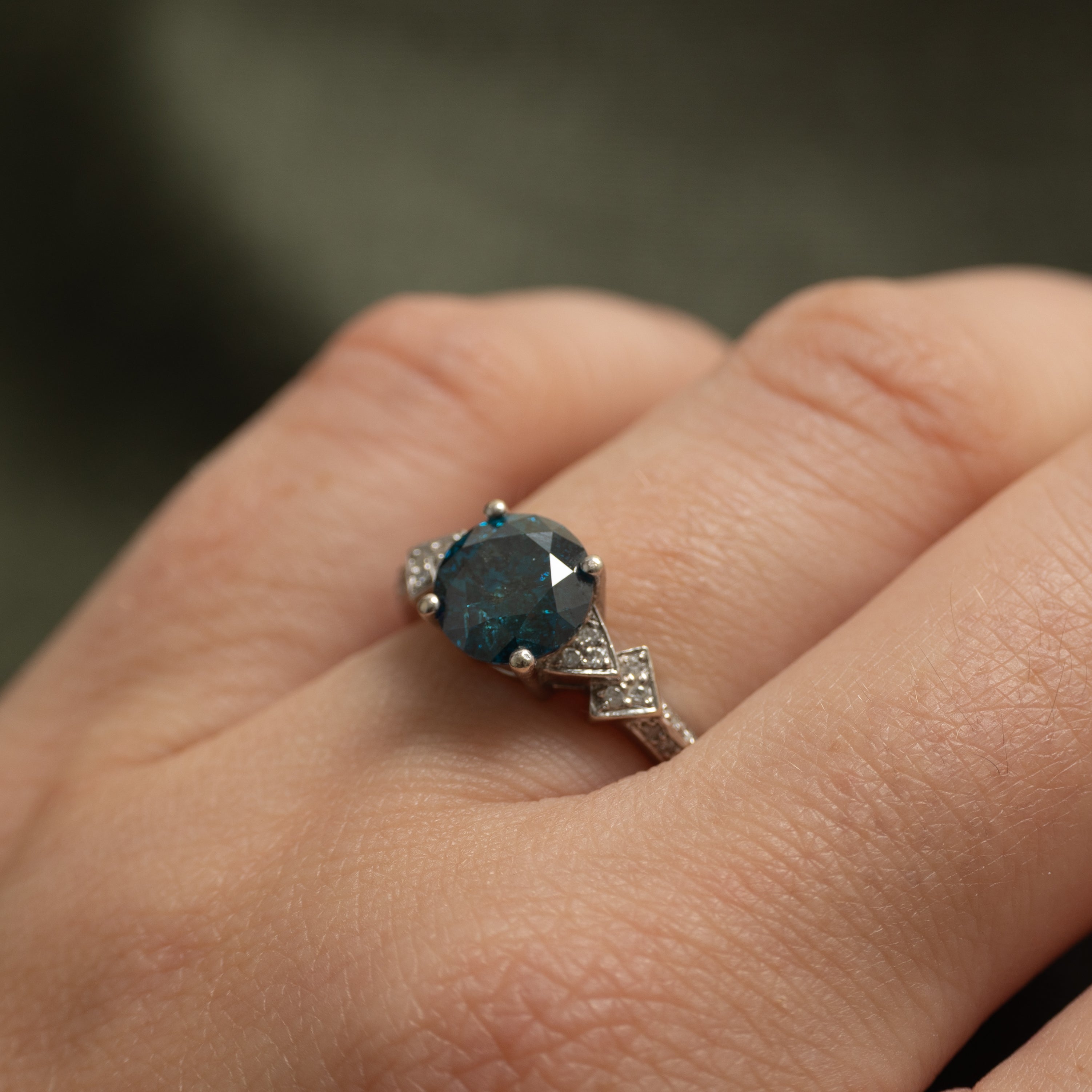 Basket Set Blue & White Diamond Ring | 1.73ctw | SZ 4.25