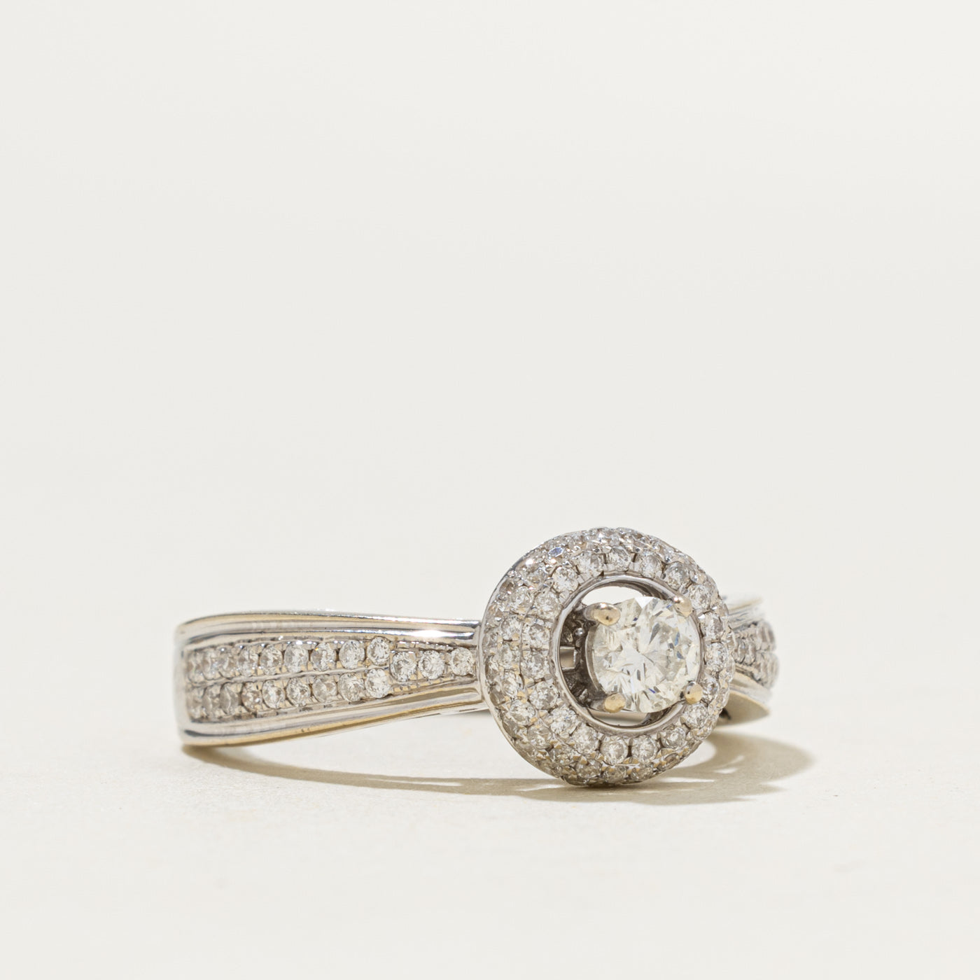 14k White Gold Diamond Halo Reverse Tapered Ring | 0.45ctw | SZ 7