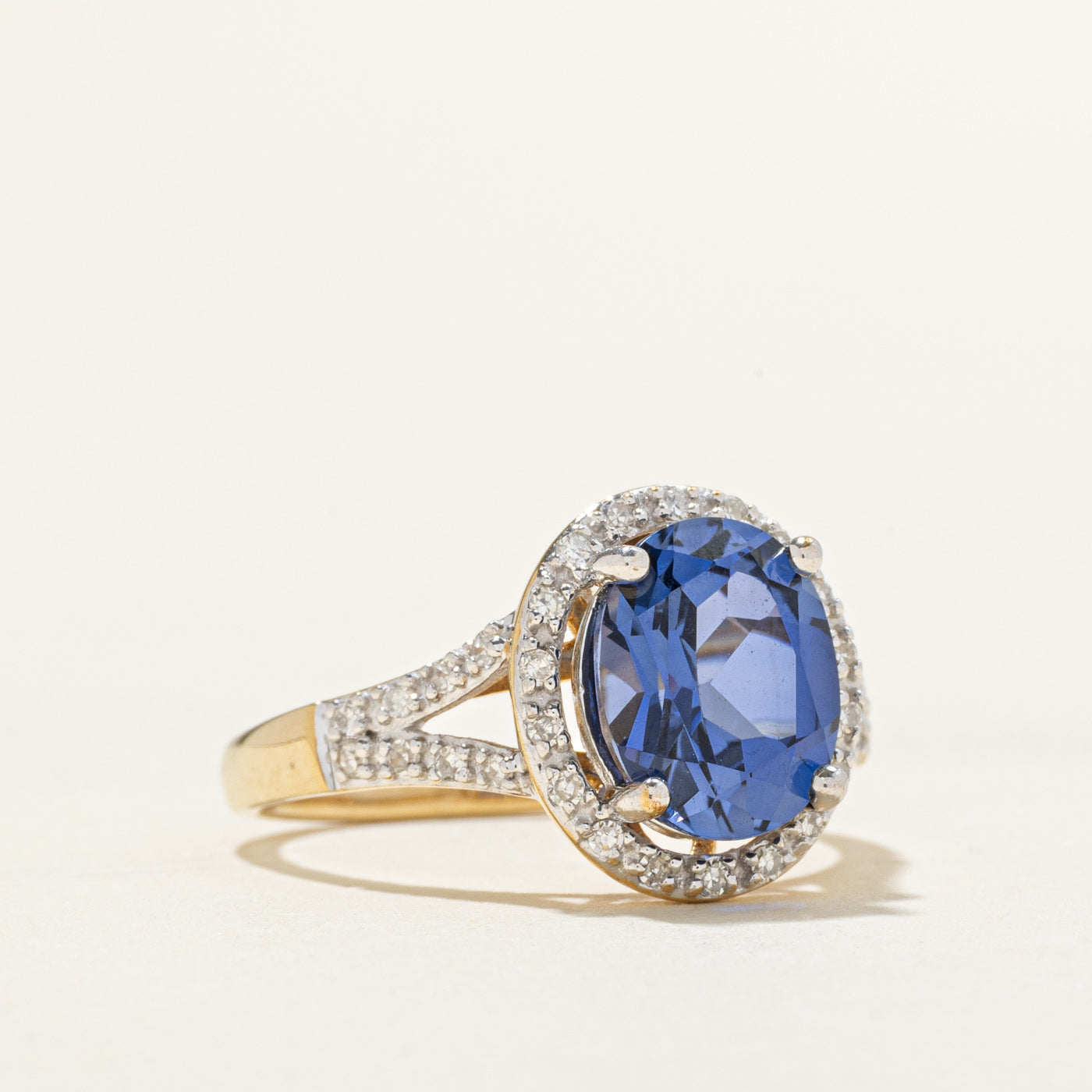 Synthetic Sapphire & Diamond Halo Ring | 3.60ct, 0.17ct | SZ 7.25