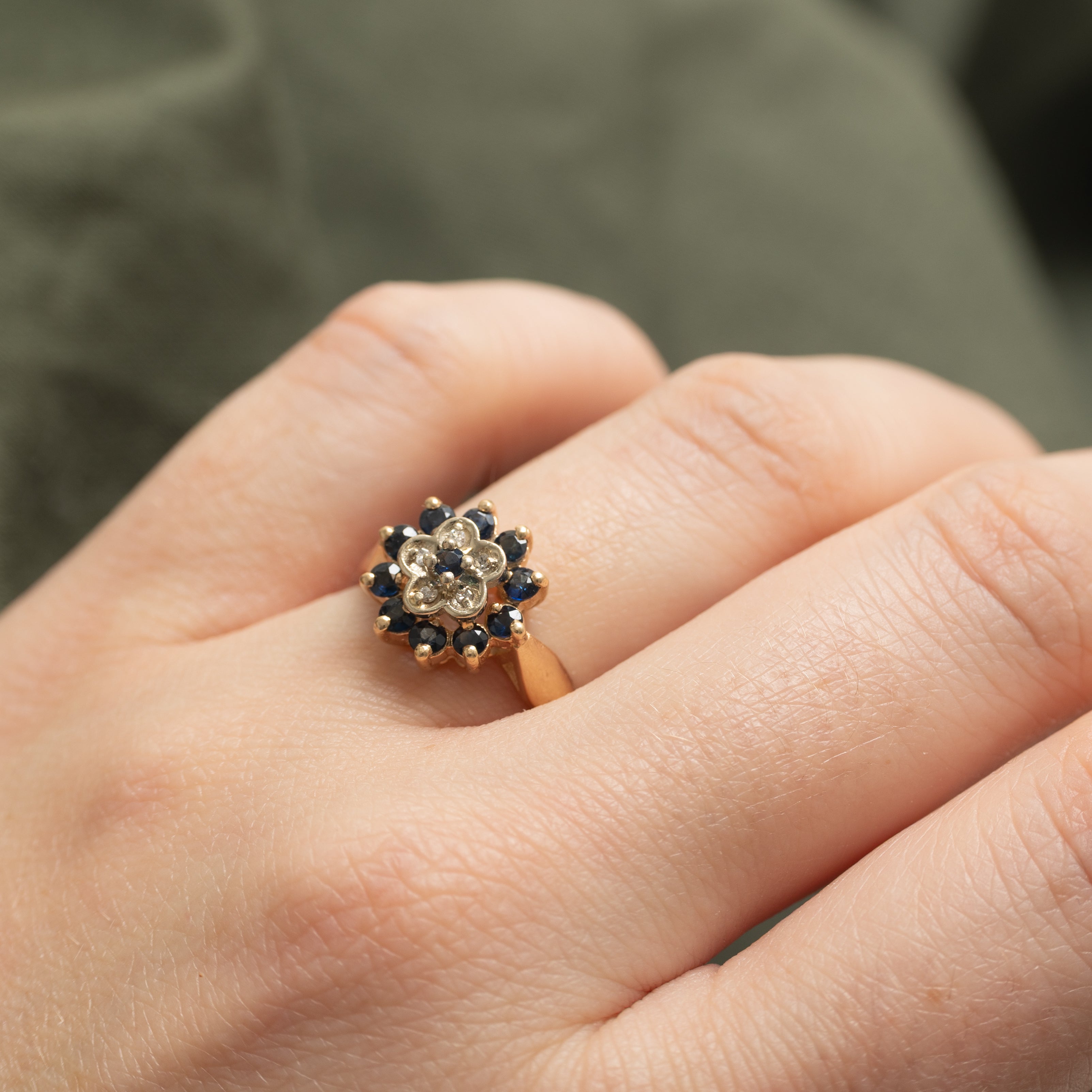 Sapphire & Diamond Petal Cluster Ring | 0.5ctw, 0.03ctw | SZ 6.5 |