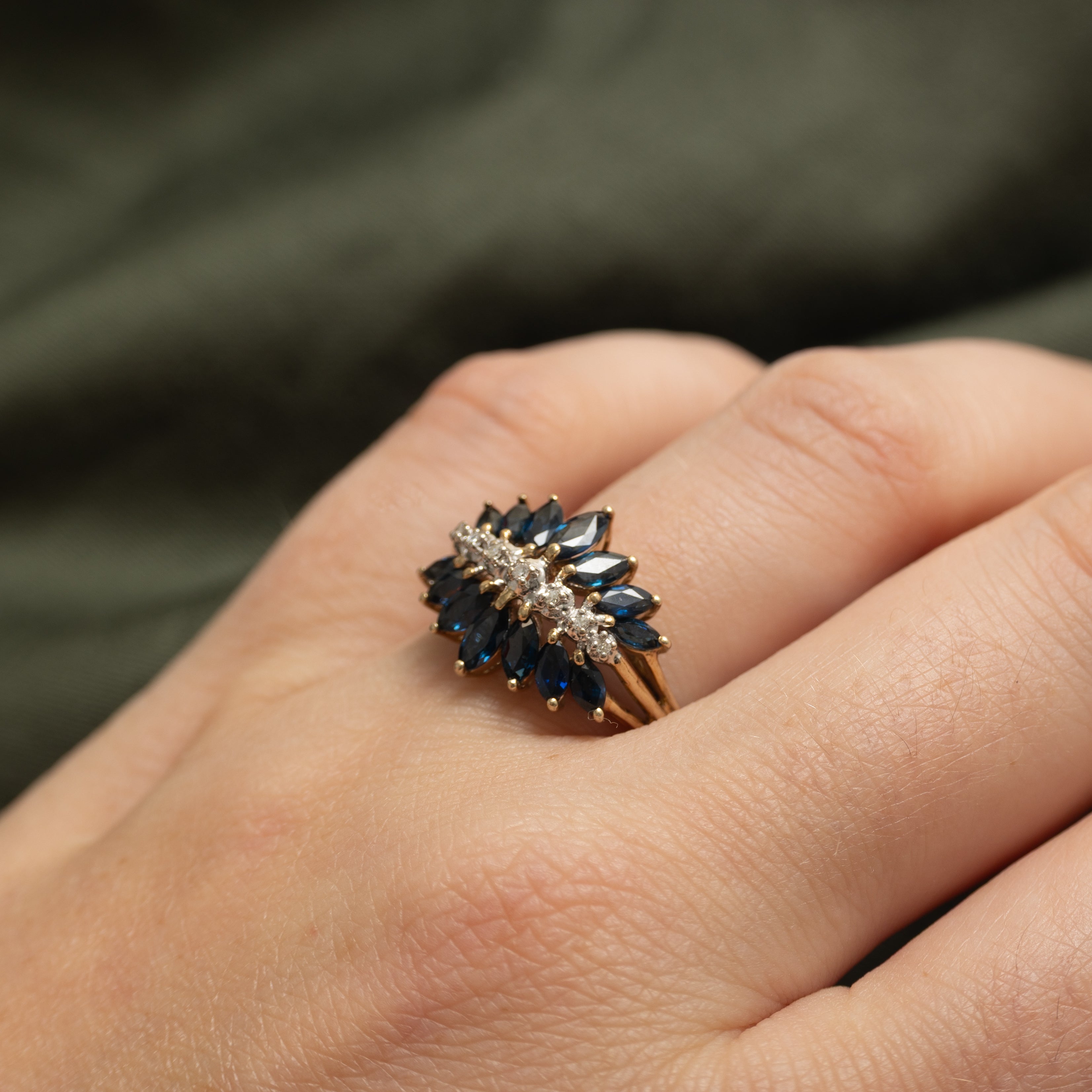 Multi-Row Marquise Cut Sapphire & Diamond Ring | 1.00ctw, 0.03ctw | SZ 7