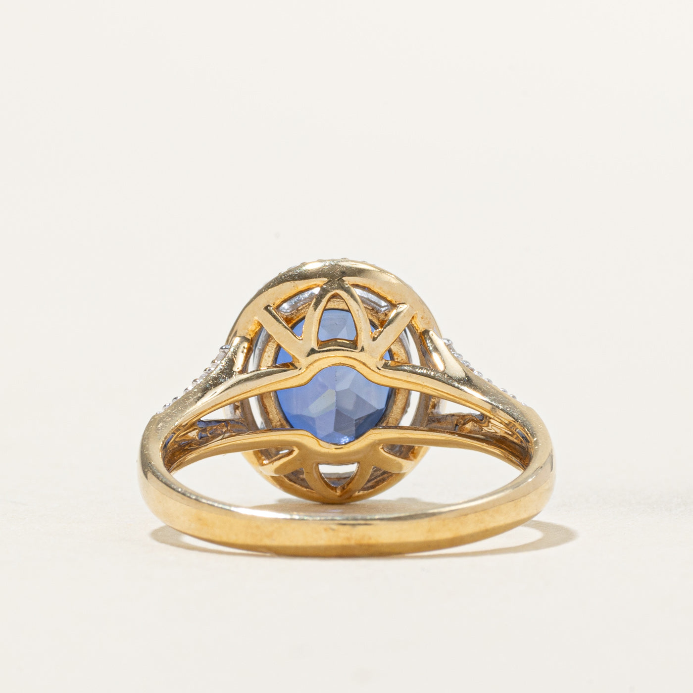 Synthetic Sapphire & Diamond Halo Ring | 3.60ct, 0.17ct | SZ 7.25