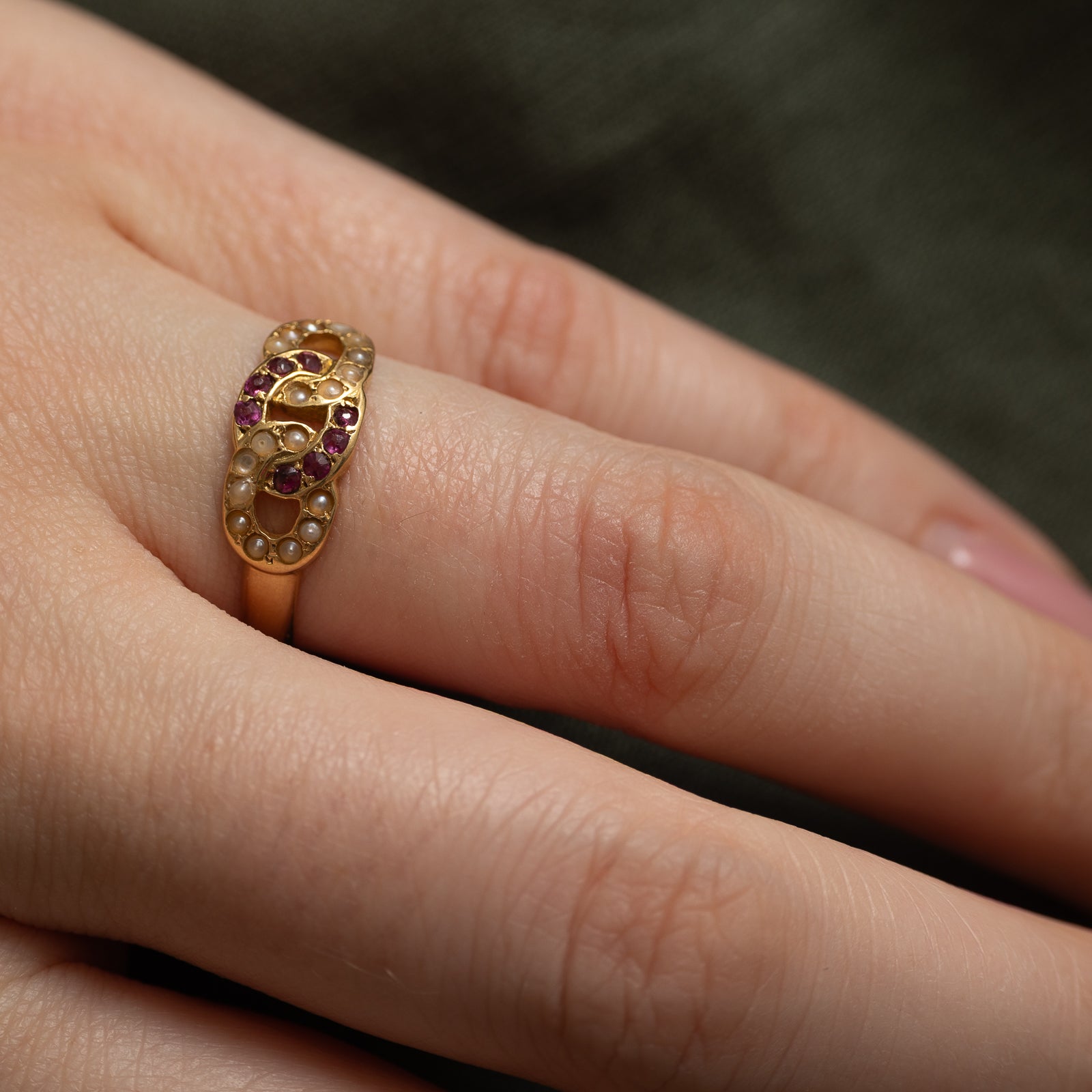 Ruby & Seed Pearl Knot Ring | 0.09ctw | SZ 7