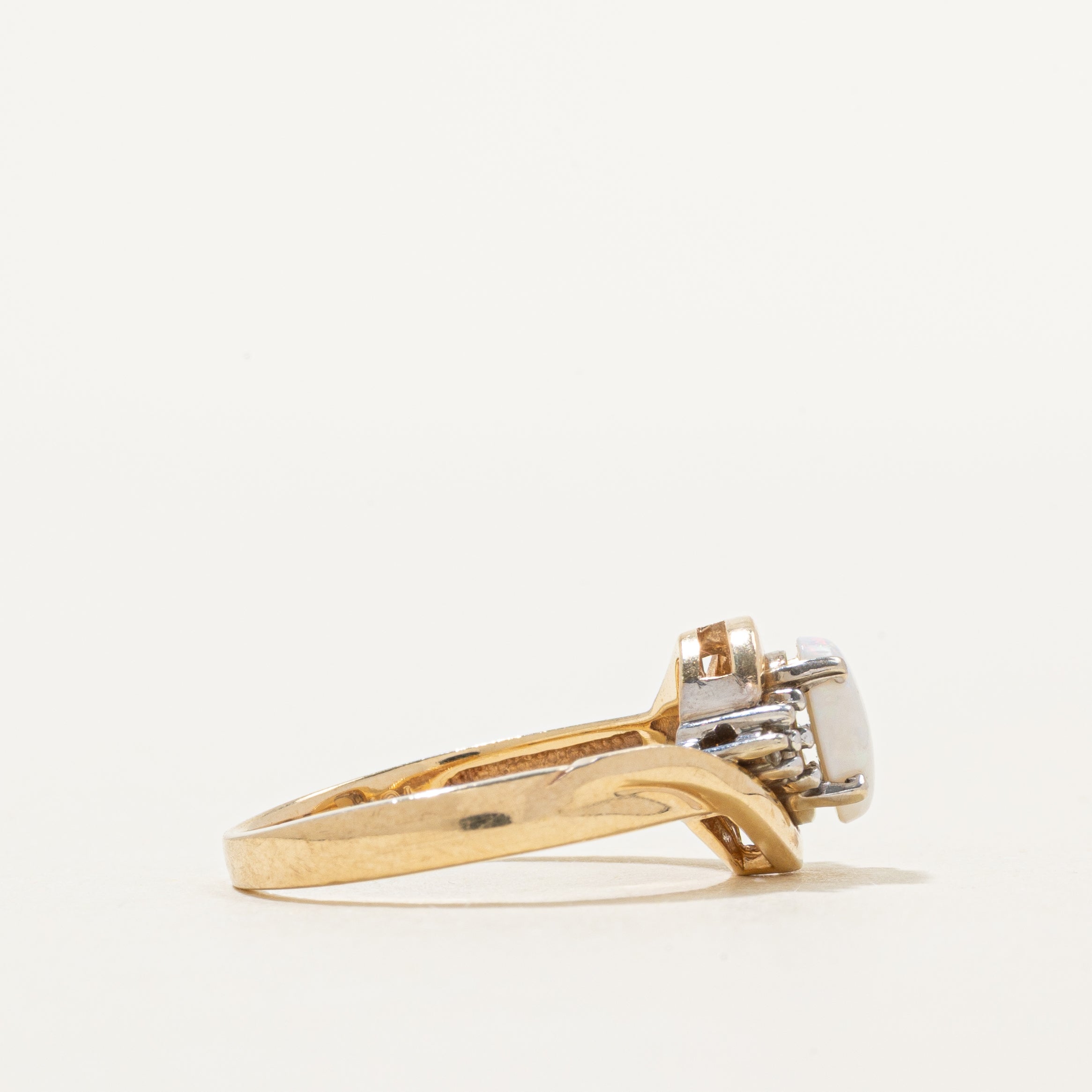 Cabochon Opal & Diamond Bypass Ring | 0.40ct, 0.06ctw | SZ 6.5