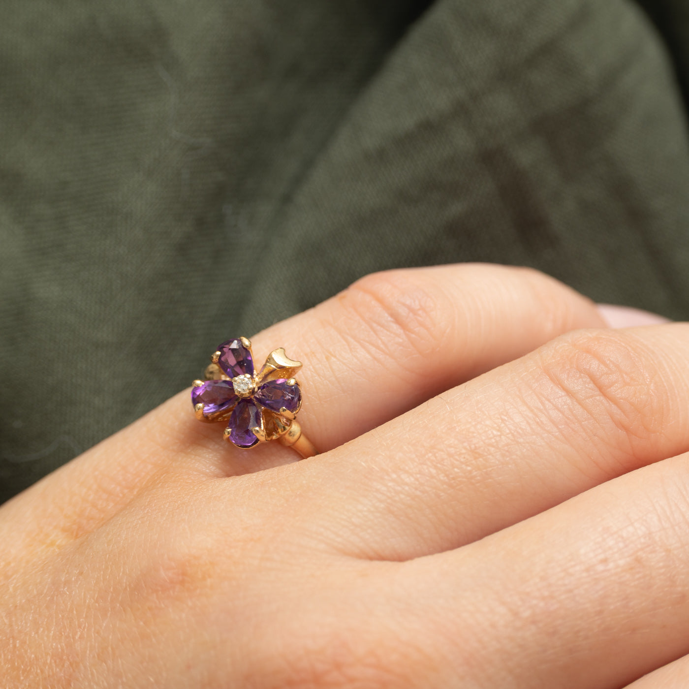 Pear Cut Amethyst & Diamond Butterfly Ring | 0.68ct, 0.03ct | SZ 3.5