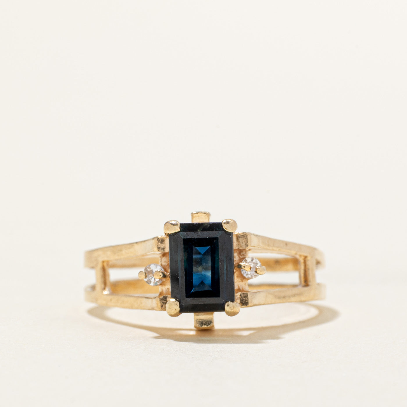 Emerald Cut Sapphire & Diamond Open Shank Ring | 1.26ct, 0.04ct | SZ 7.75