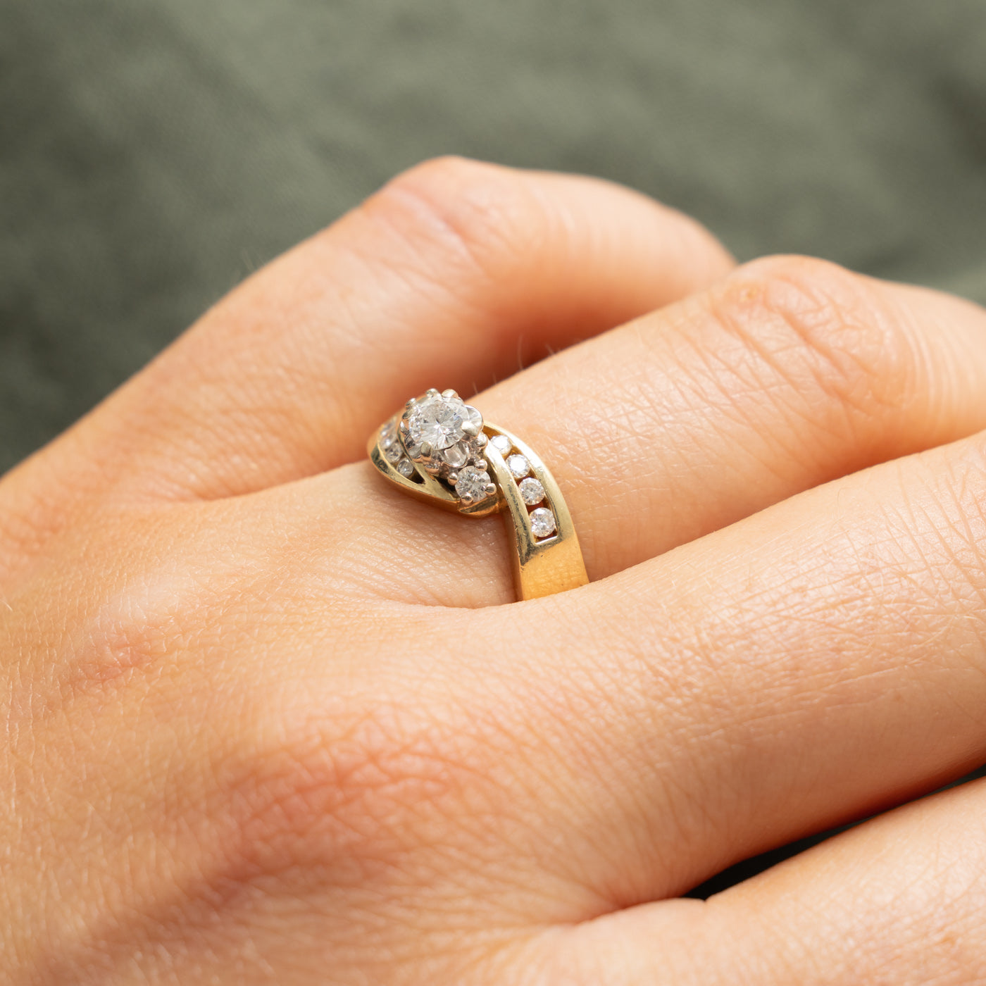 14k Diamond Channel Set Accented Wave Bypass Ring | 0.33ctw | SZ 6.5