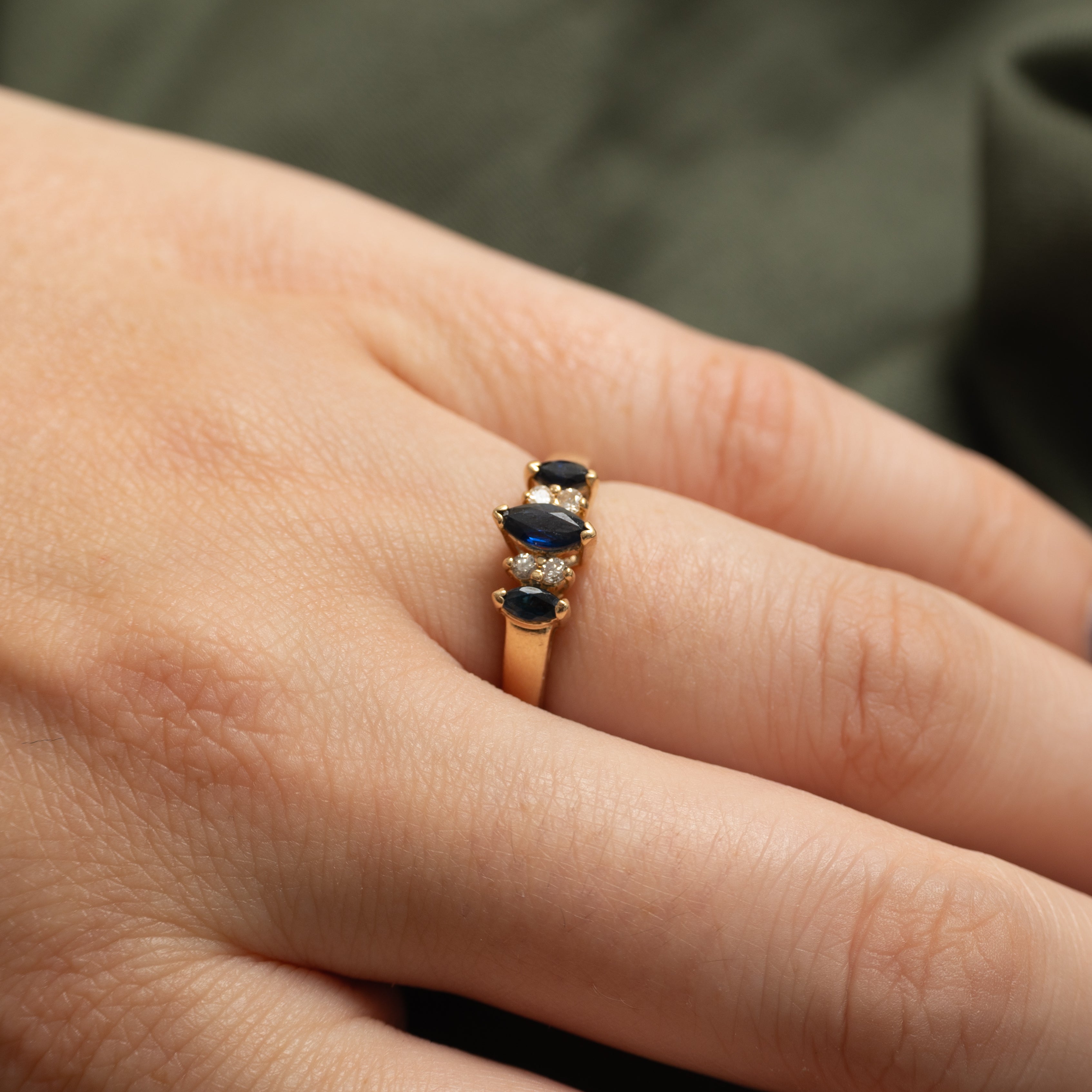 Basket Set Marquise Cut Sapphire & Diamond Ring | 0.36ctw, 0.08ctw | SZ 4.25