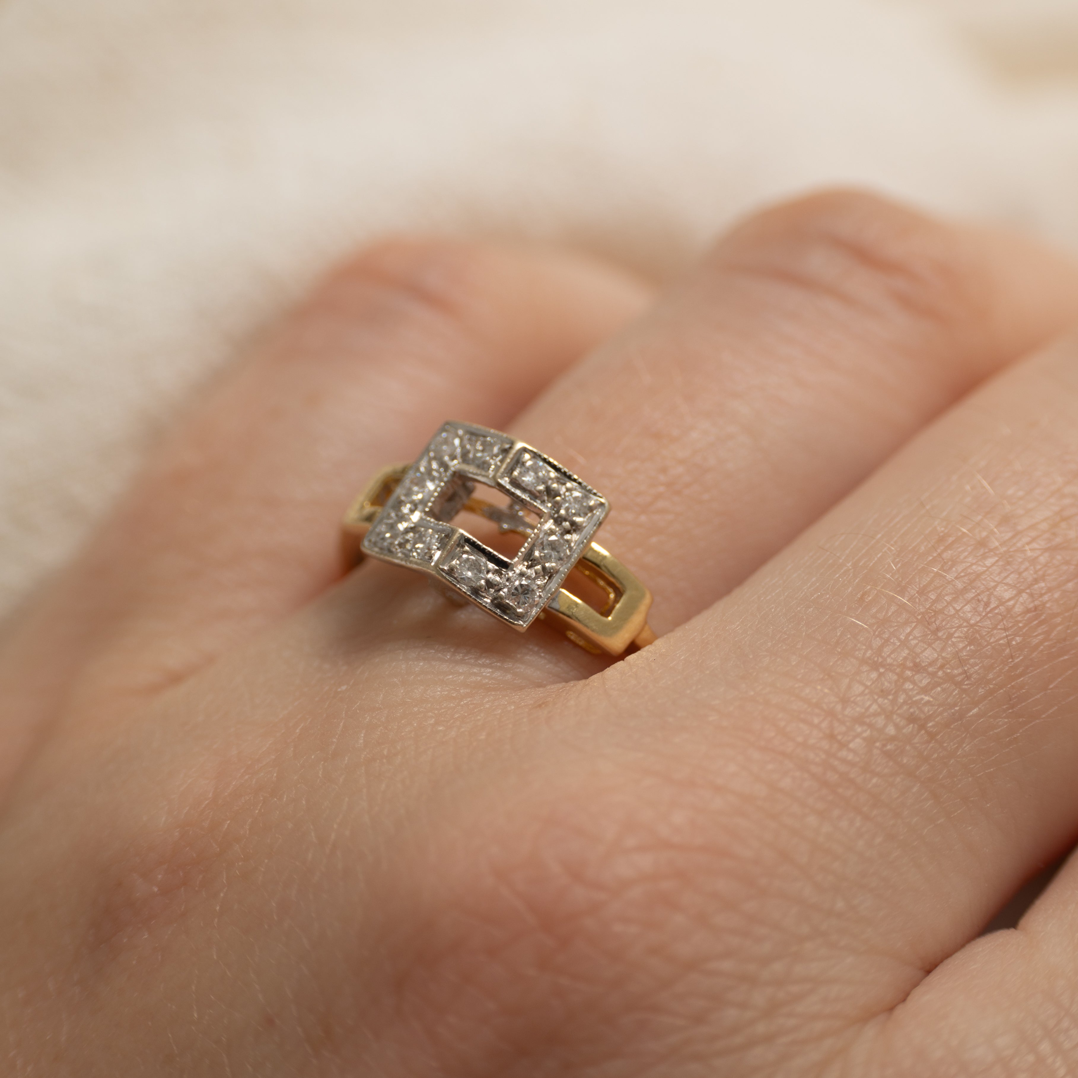 Pave Set Diamond Two Tone Buckle Ring | SZ 8.5