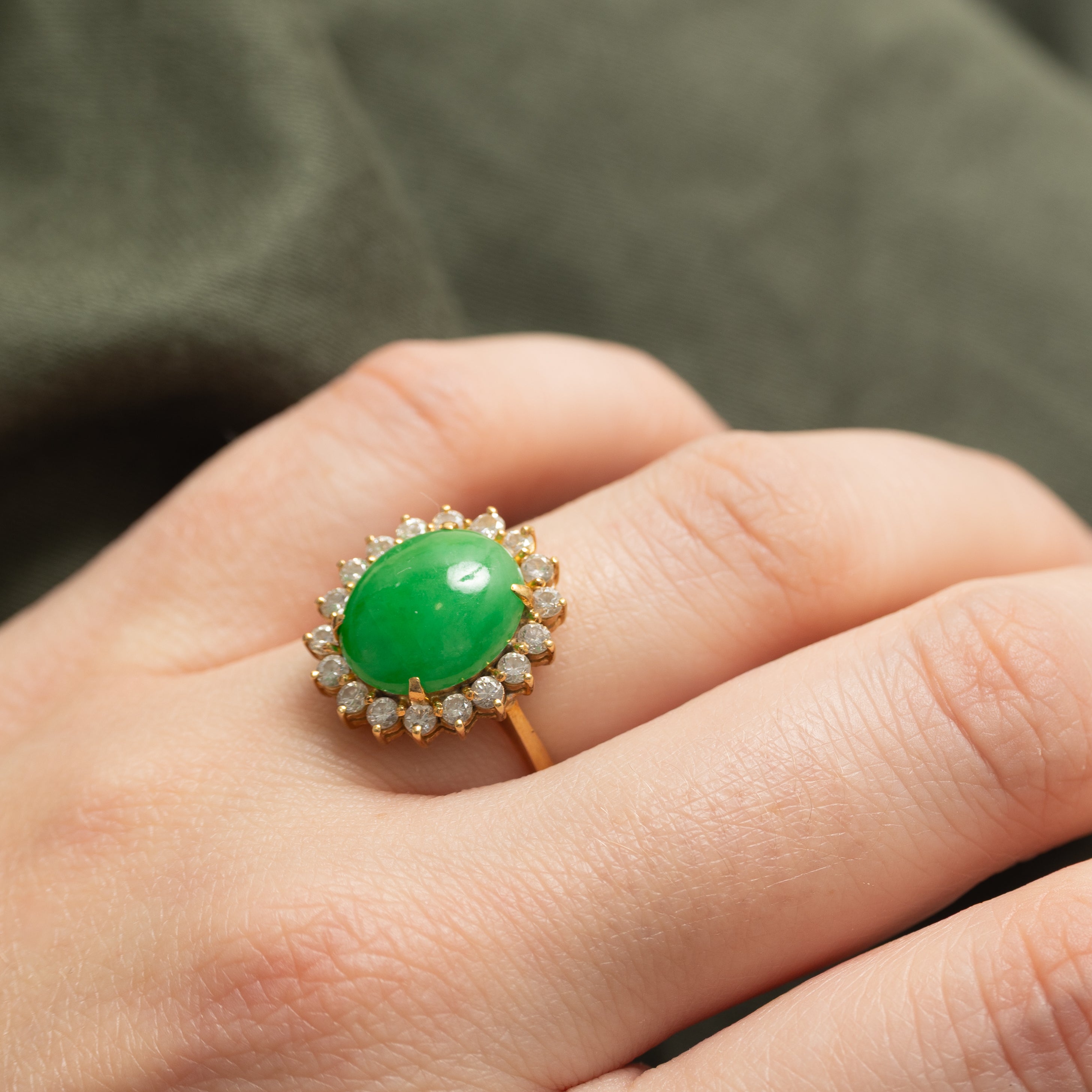 Jadeite & Diamond Petal Halo Cocktail Ring | 5.0ct, 0.4ctw | SZ 6.0 |