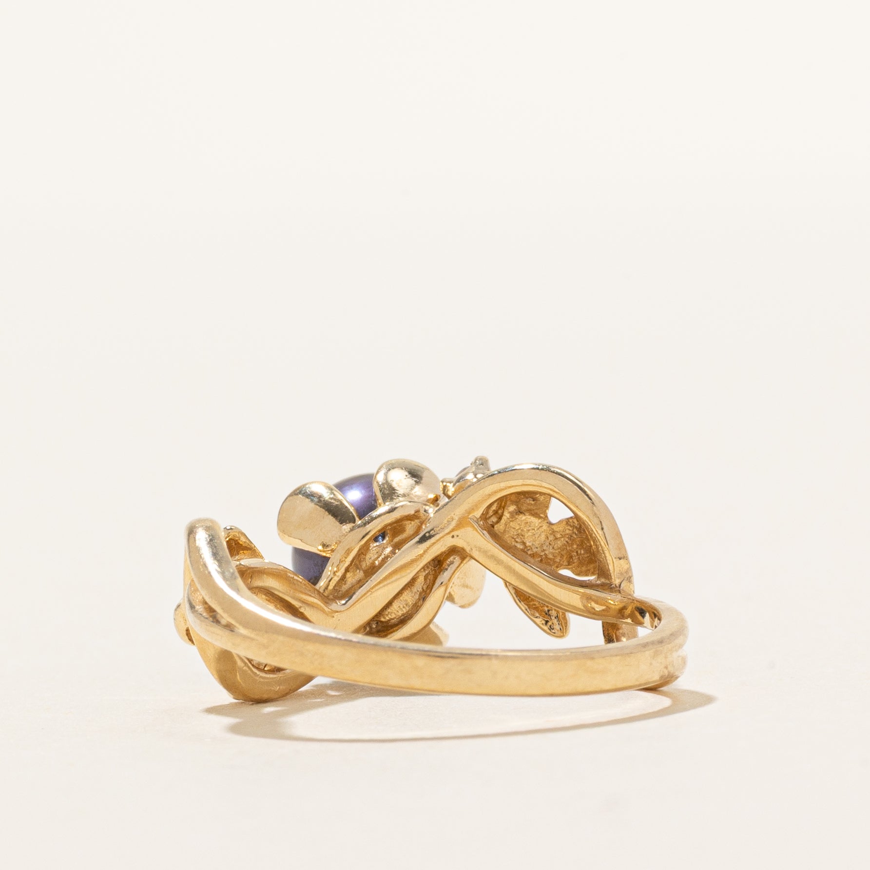 Black Pearl & Diamond Floral Ring | 0.06ctw | SZ 7