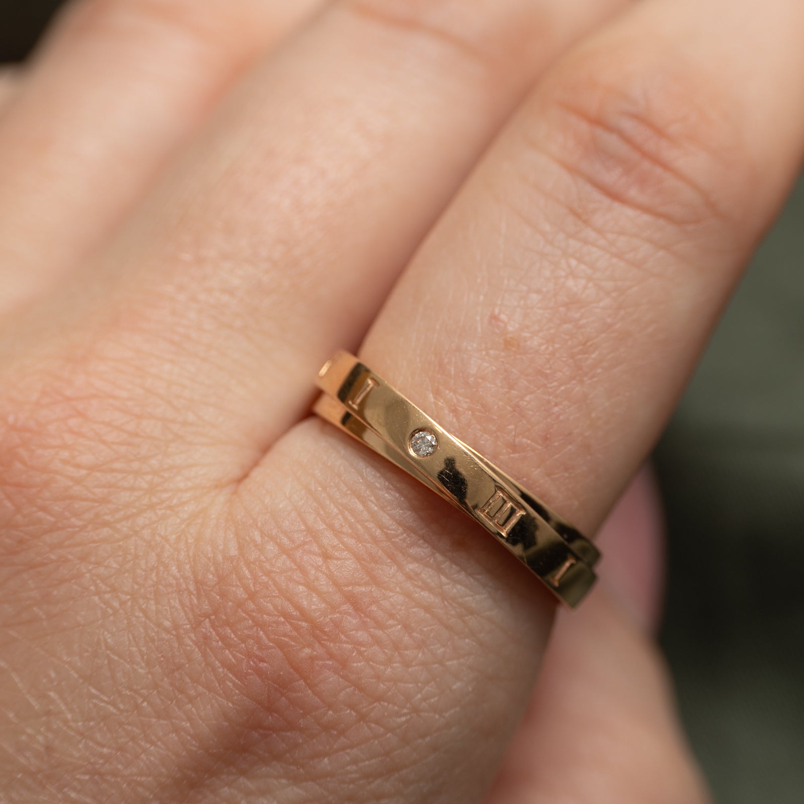 18k Diamond Roman Numeral Engraved Ring | 0.02ct | SZ 9.5