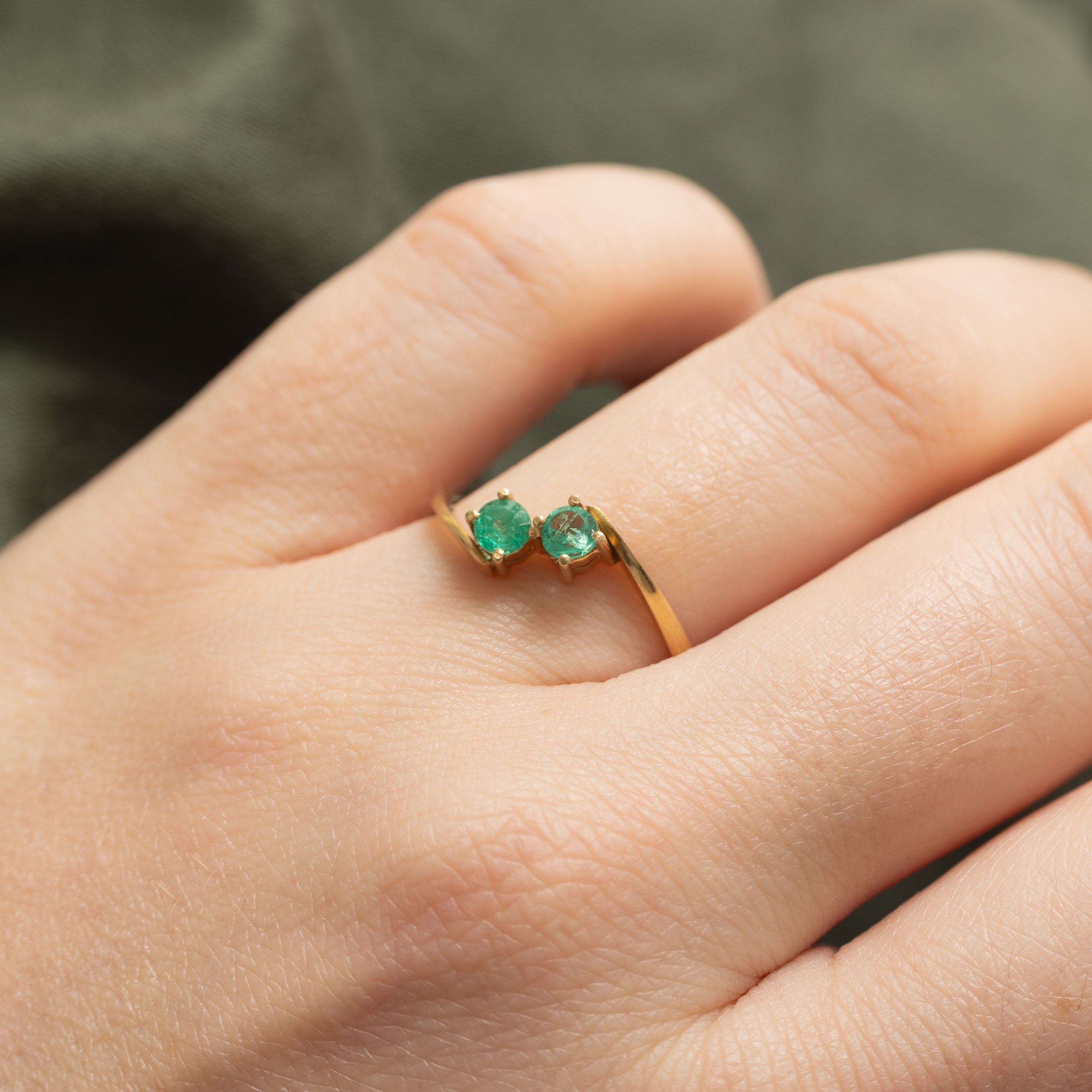 Two Stone Emerald Bypass Ring | 0.3ctw | SZ 8.0 |