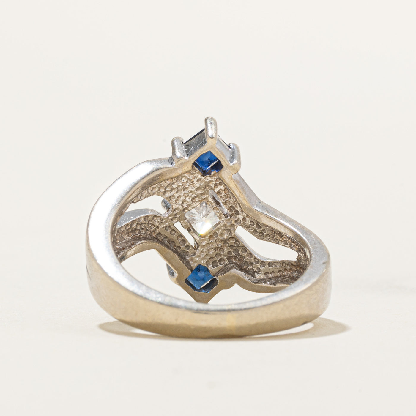 Three Stone Princess Cut Diamond & Sapphire Bypass Ring | 0.48ct, 0.46ctw | SZ 6