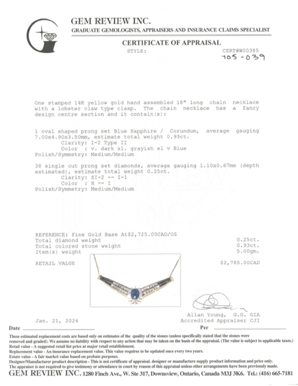 14k Yellow Gold Sapphire and Diamond Necklace | 0.93ct, 0.25ctw | 18"