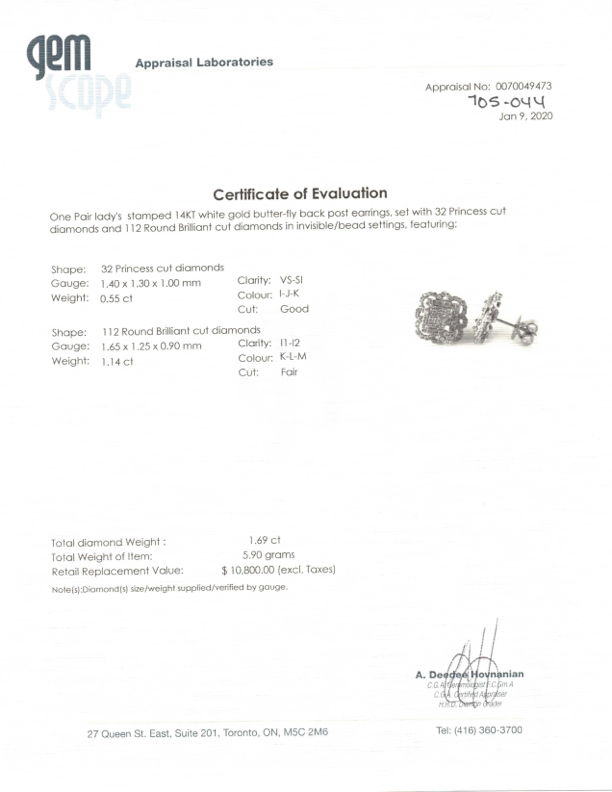 14k White Gold Diamond Earring | 1.69ctw |