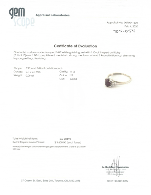 14k White Gold Ruby and Diamond Ring | 1.00ct, 0.09ctw | Size 7.25