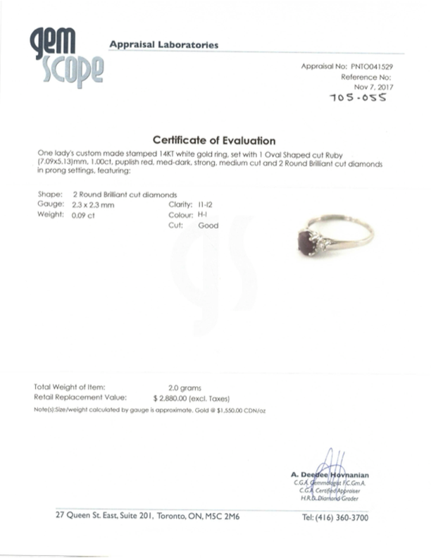 14k White Gold Ruby and Diamond Ring | 1.00ct, 0.09ctw | Size 7.25