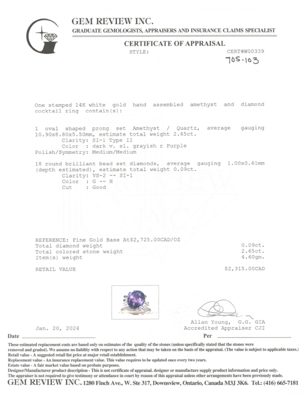 14k Amethyst and Diamond Ring | 2.65ct, 0.09ctw | Size 6.75
