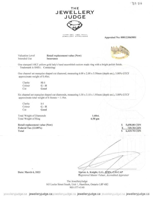 Marquise Diamond Bypass 14k Yellow Gold Ring | 1.60 ctw | SZ 5