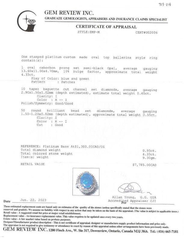 Platinum Opal & Diamond Halo Cocktail Ring | 4.33ct, 0.95ctw | SZ 6.25