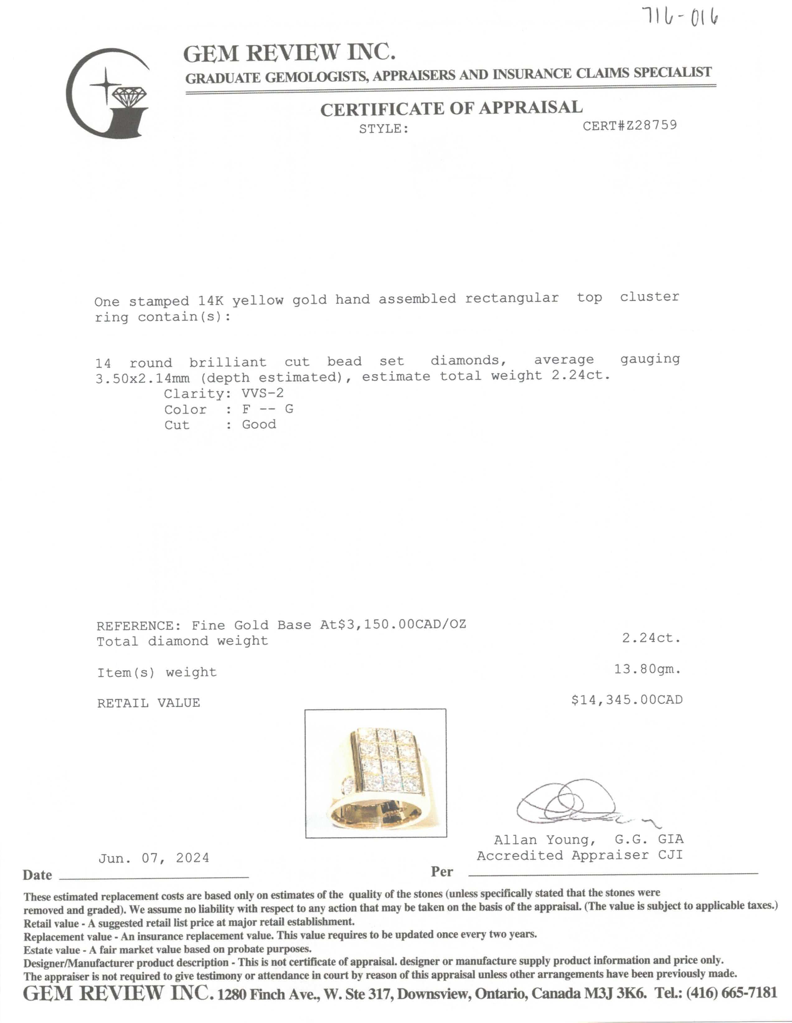 Flush Set Diamond Ring | 2.24ctw | SZ 8.25 |
