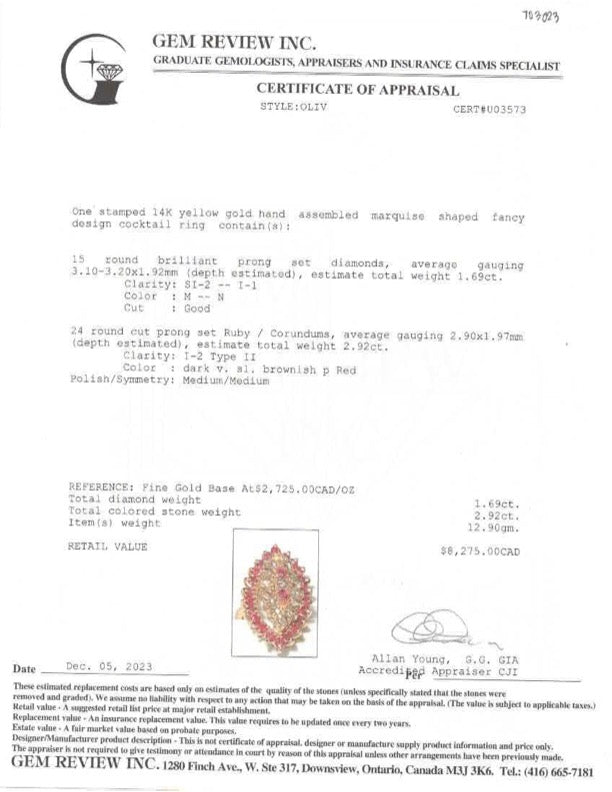 Marquise Shaped Cage Raised Cocktail 14k Ring | 2.92 ctw, 1.69ctw | Sz 6