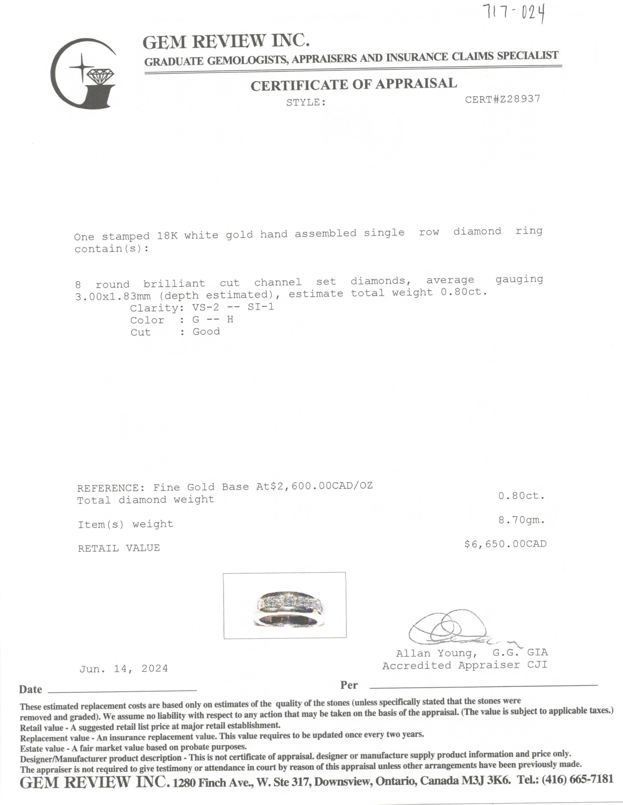 Channel Set Diamond Ring | 0.80ctw | SZ 5.5 |