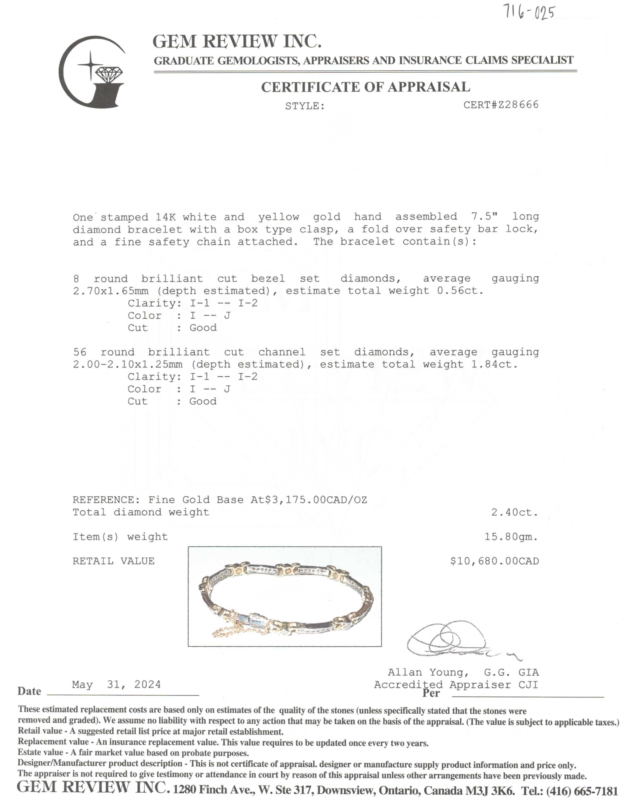 Bracelet en diamants bicolores | 2,40 ct | 7,5 po |