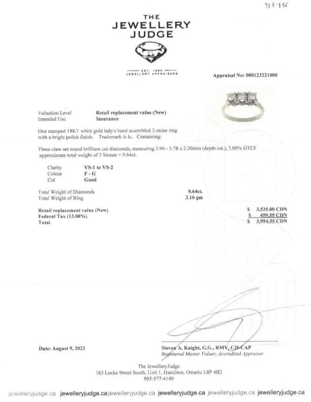 18k White Gold Diamond Ring | 0.64ctw | Sz 6