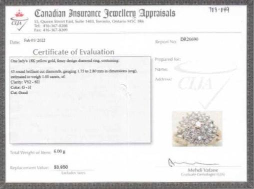 18k Yellow Gold Fancy Design Diamond Ring| 1.00 ctw | Sz 8.5