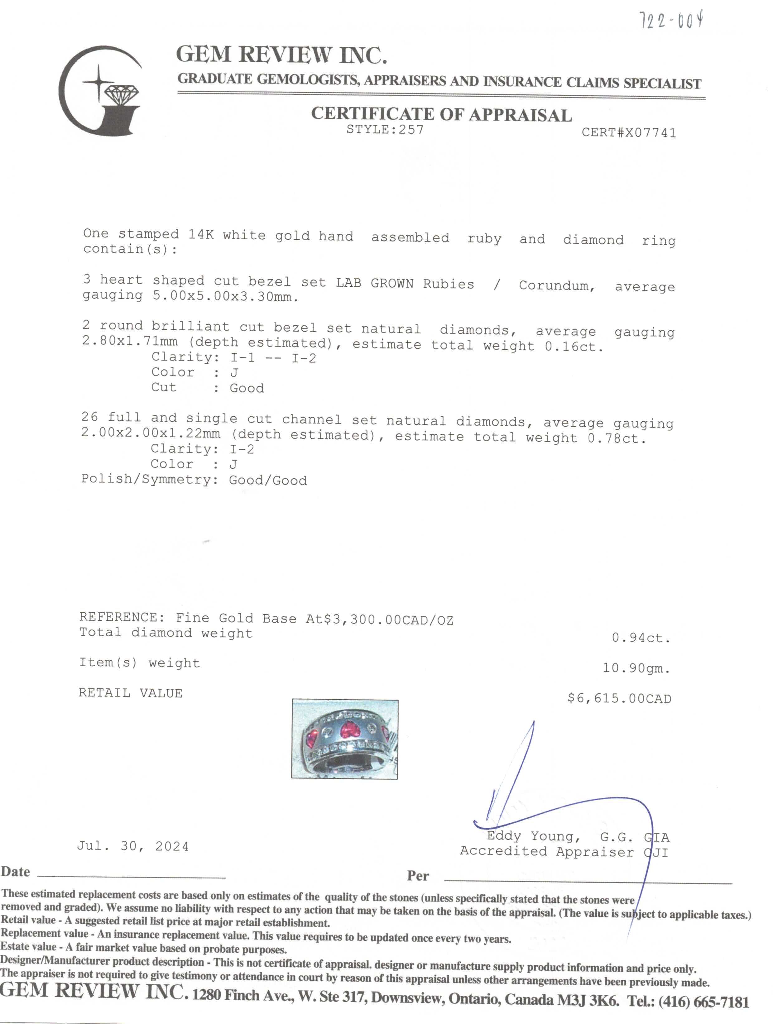 Lab Grown Ruby & Natural Diamond Heart Ring | 0.94ctw | SZ 7 |