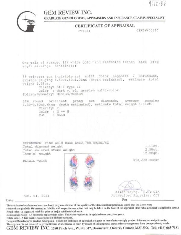 Multi Colour Sapphire & Diamond Drop Earrings | 2.58ctw, 1.11ctw |