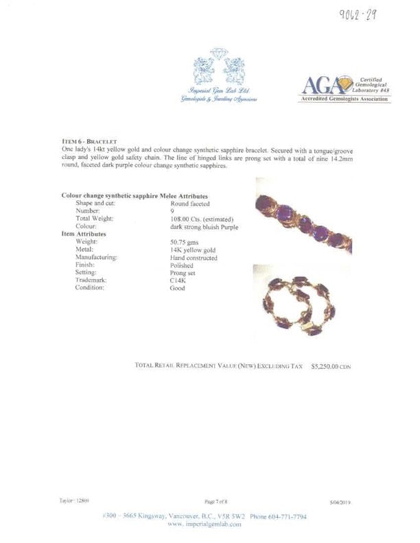 Synthetic Colour Change Sapphire Bracelet | 100.00ctw | 7" |