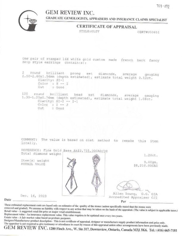14k White Gold Diamonds Earrings | 1.20 ctw