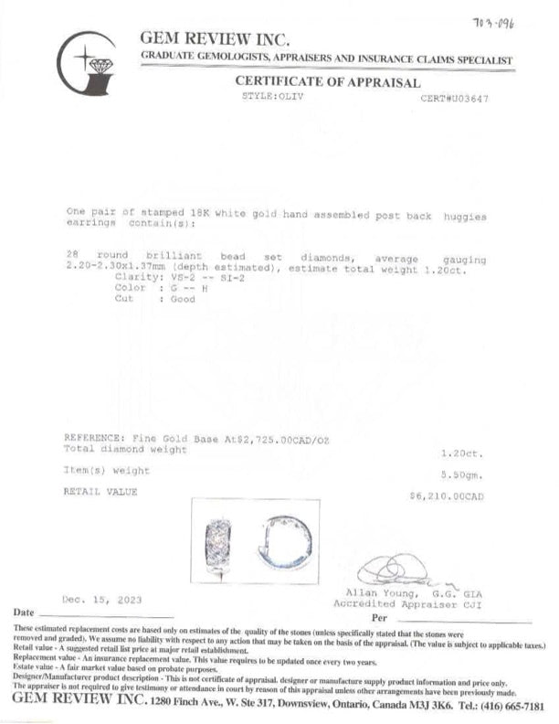 18k White Gold Diamonds Huggie Earrings | 1.20 ctw