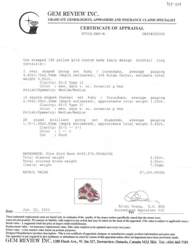 Bague halo contour en or 18 carats sertie de rubis et de diamants | 2,05 ct au total, 0,45 ct au total | Taille 7,5