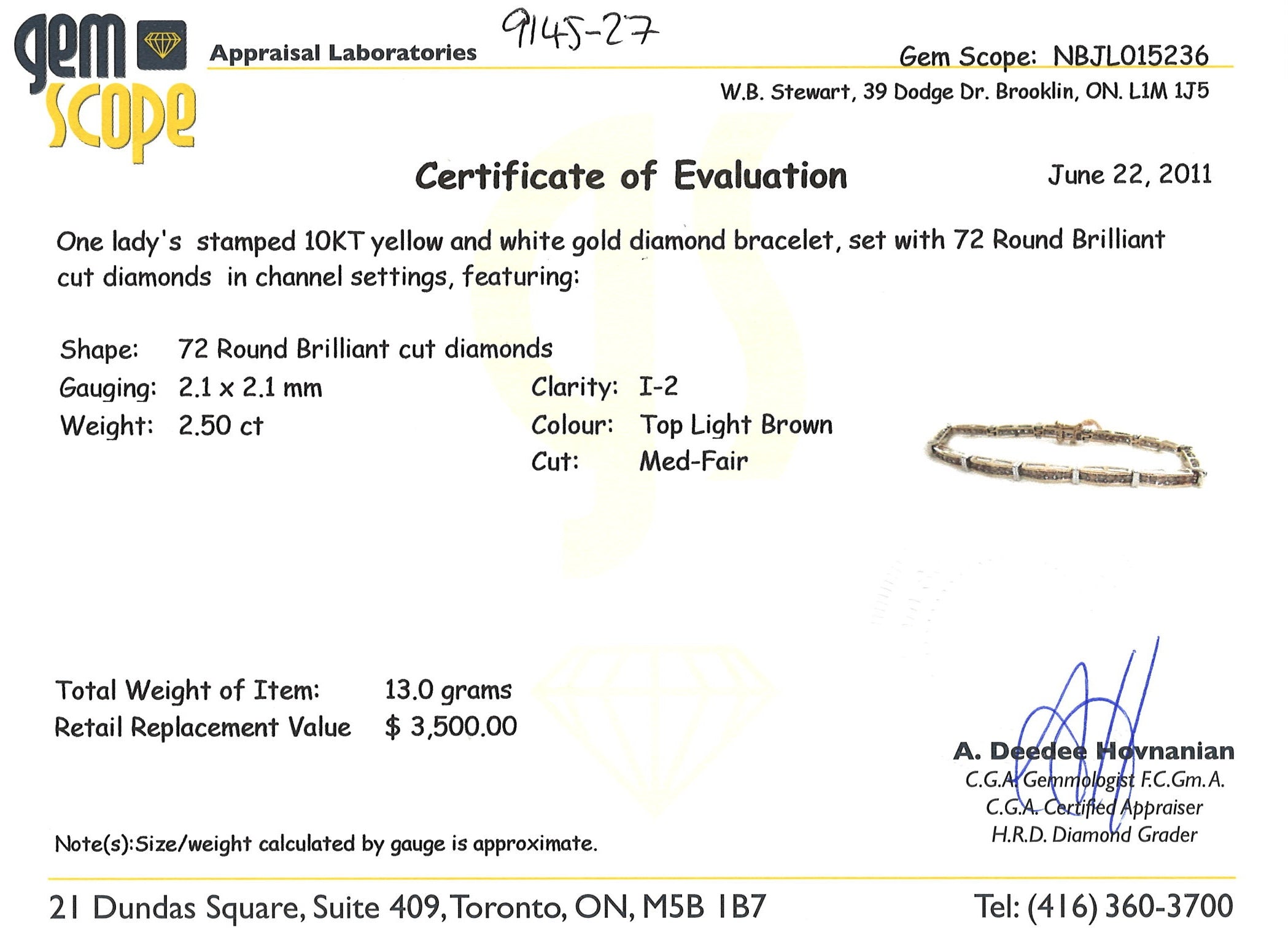 Channel Set Brown Diamond Tennis Bracelet | 2.5ctw | 8" |