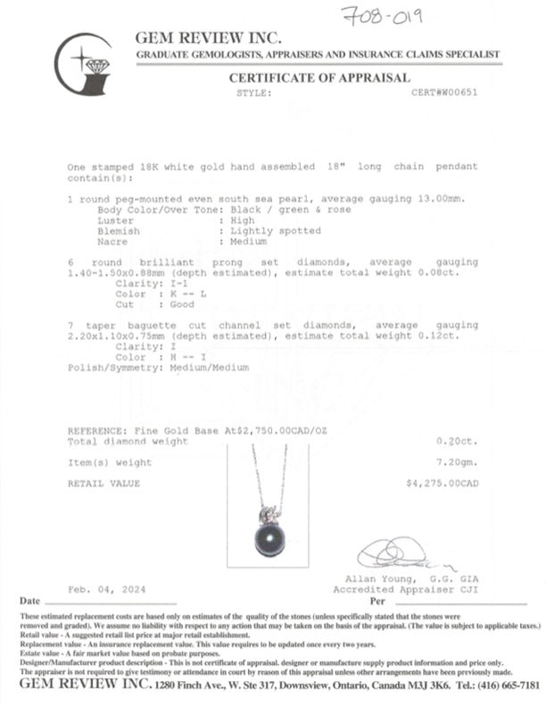 Black South Sea Pearl & Diamond Pendant & Necklace | 0.20ctw | 18" |