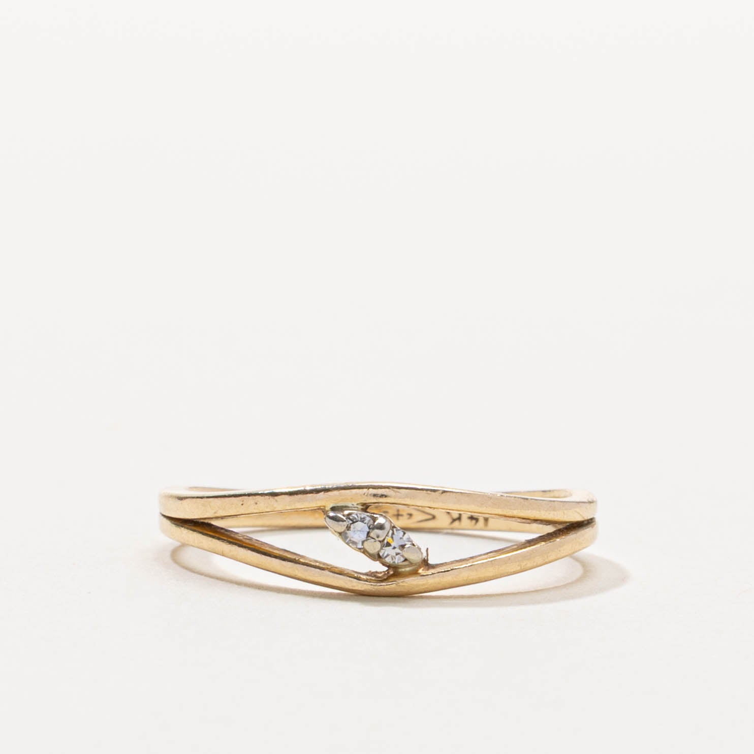 14k Diagonal Diamond Split Bypass Ring | SZ 6
