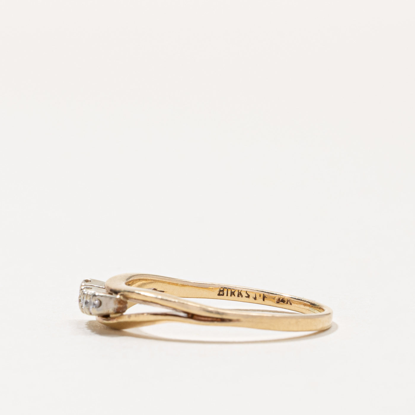 ‘Birks’ 14k Four Stone Diamond Contour Ring | SZ 6