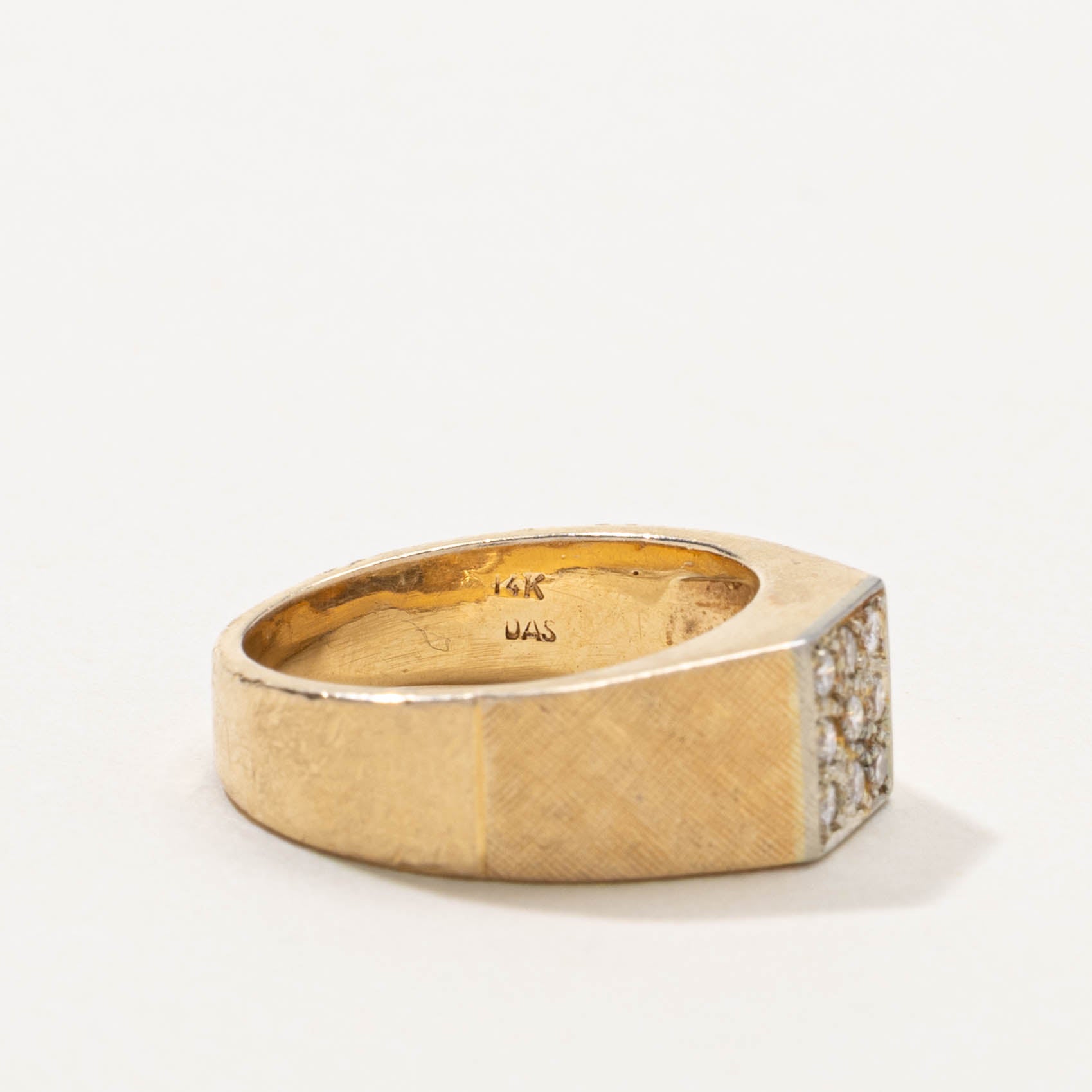 14k Diamond Grid Textured Ring | SZ 5.75