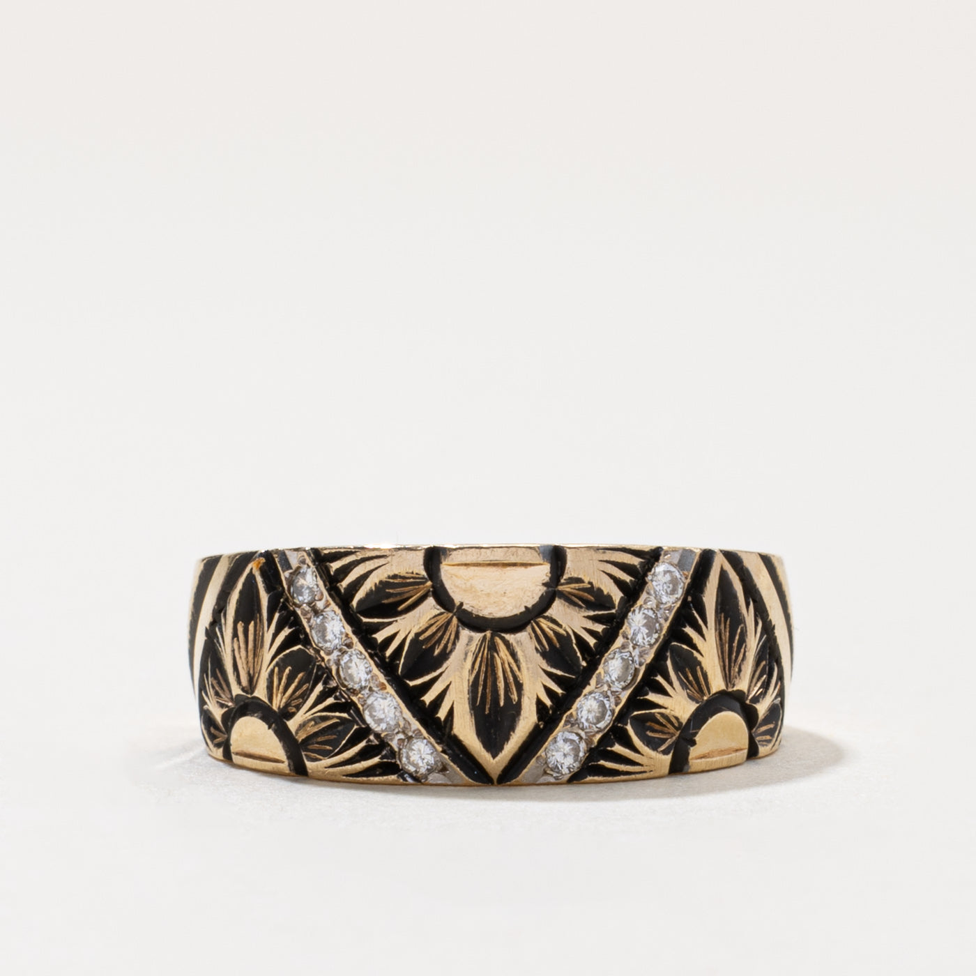 14k Diamond Floral Engraved Band | SZ 7.5