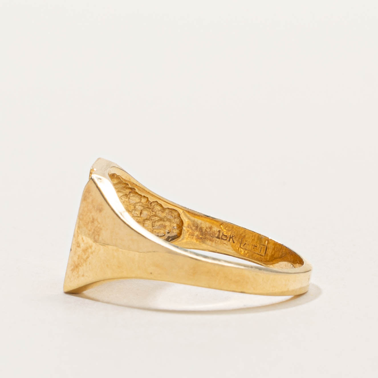 18k Diagonal Diamond “E” Initialized Signet Ring | SZ 5.5