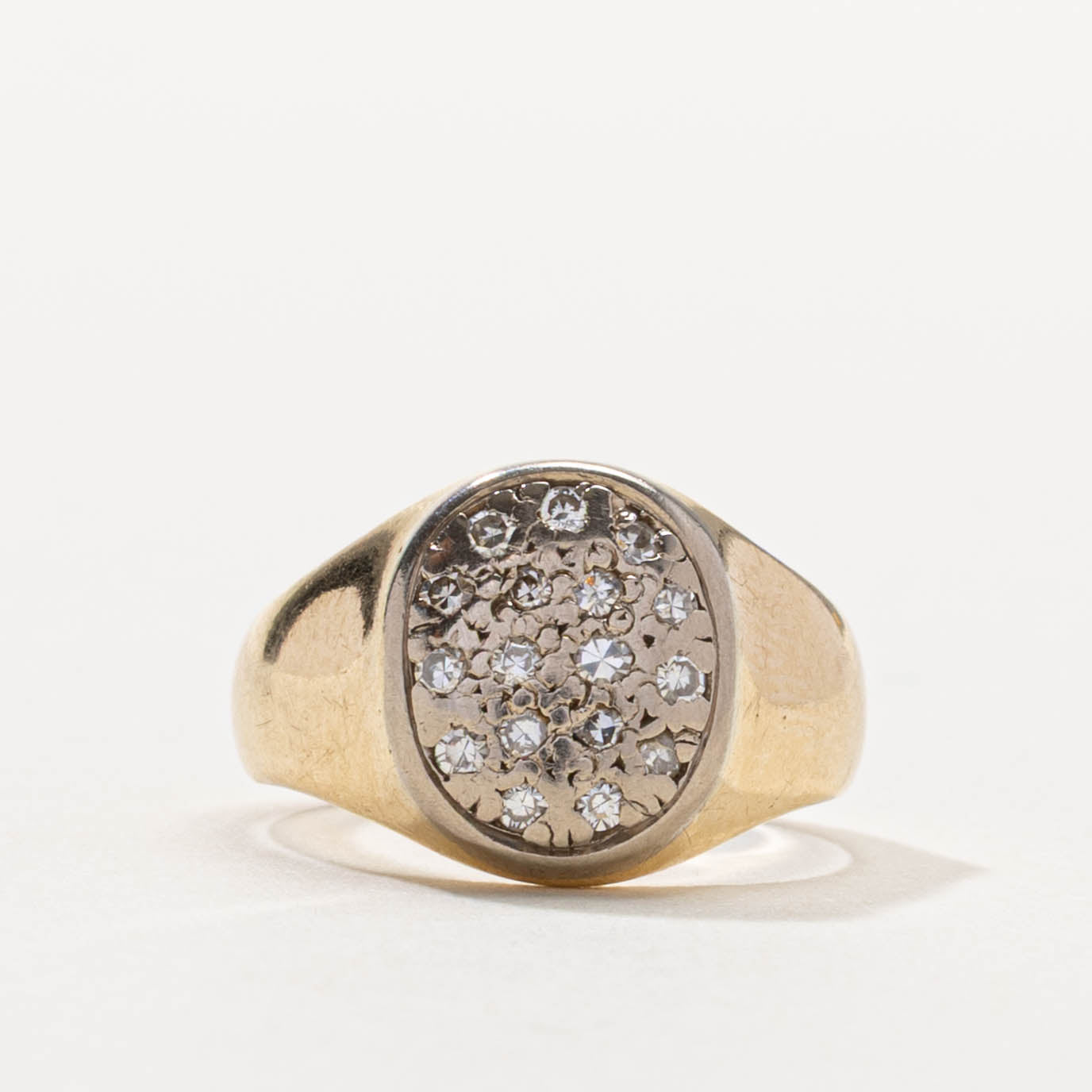 14k Diamond Cluster Signet Ring | SZ 3.25