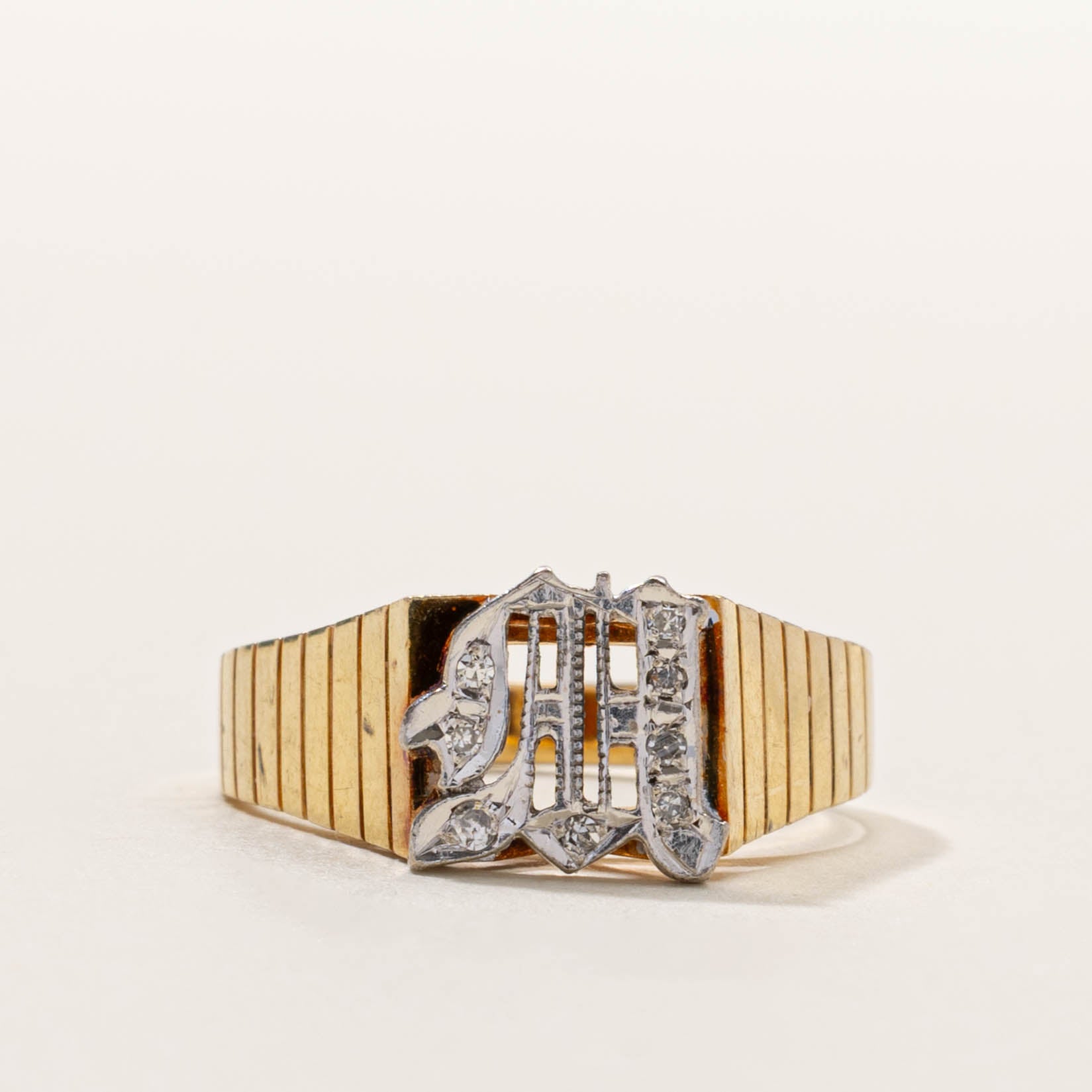 14k Diamond “AH" Initialized Fluted Ring | SZ 8