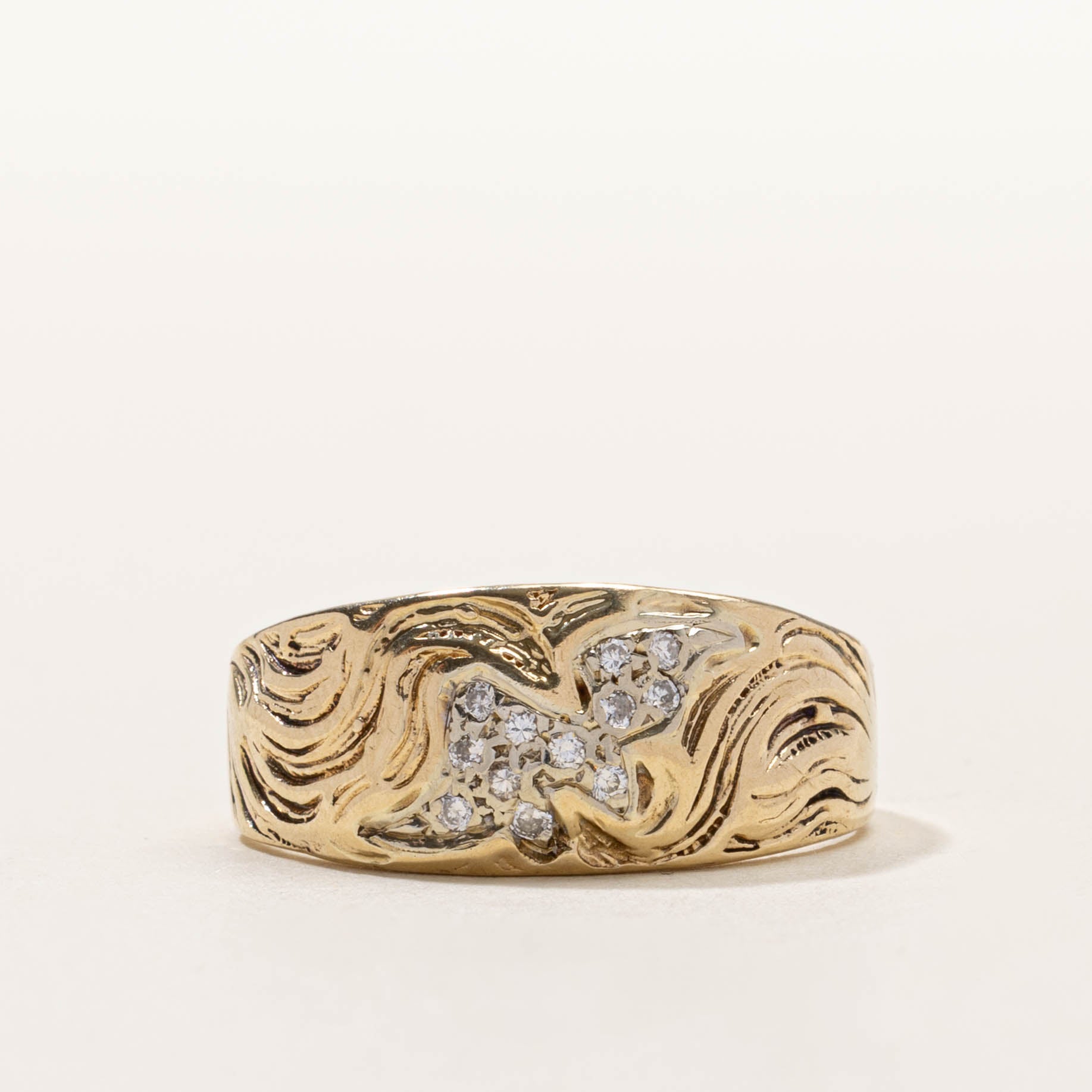 14k Diamond Cluster Abstract Textured Ring | SZ 12.25
